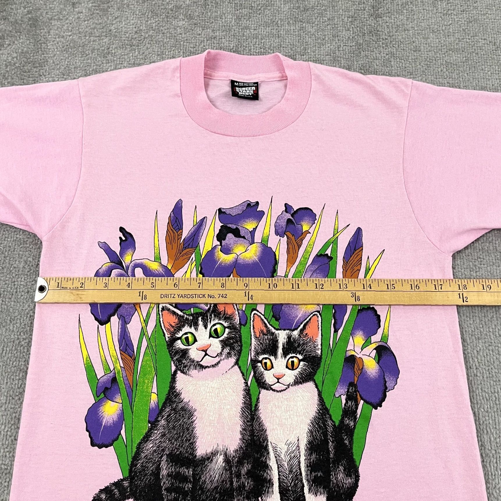 Vintage VTG Shirt Womens Medium Pink Cats in Irises Floral Flowers Graphic T Grannycore Size M / US 6-8 / IT 42-44 - 6 Thumbnail