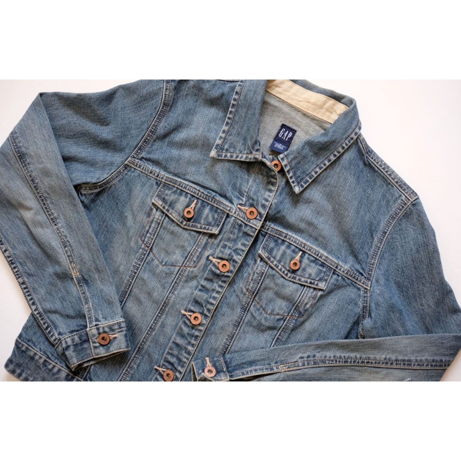 Gap VINTAGE GAP JEANS JACKET BLUE 100% COTTON DENIM CLASSIC RETRO Y2K 2000 WOMENs SZ M Size 32" / US 10 / IT 46 - 5 Thumbnail
