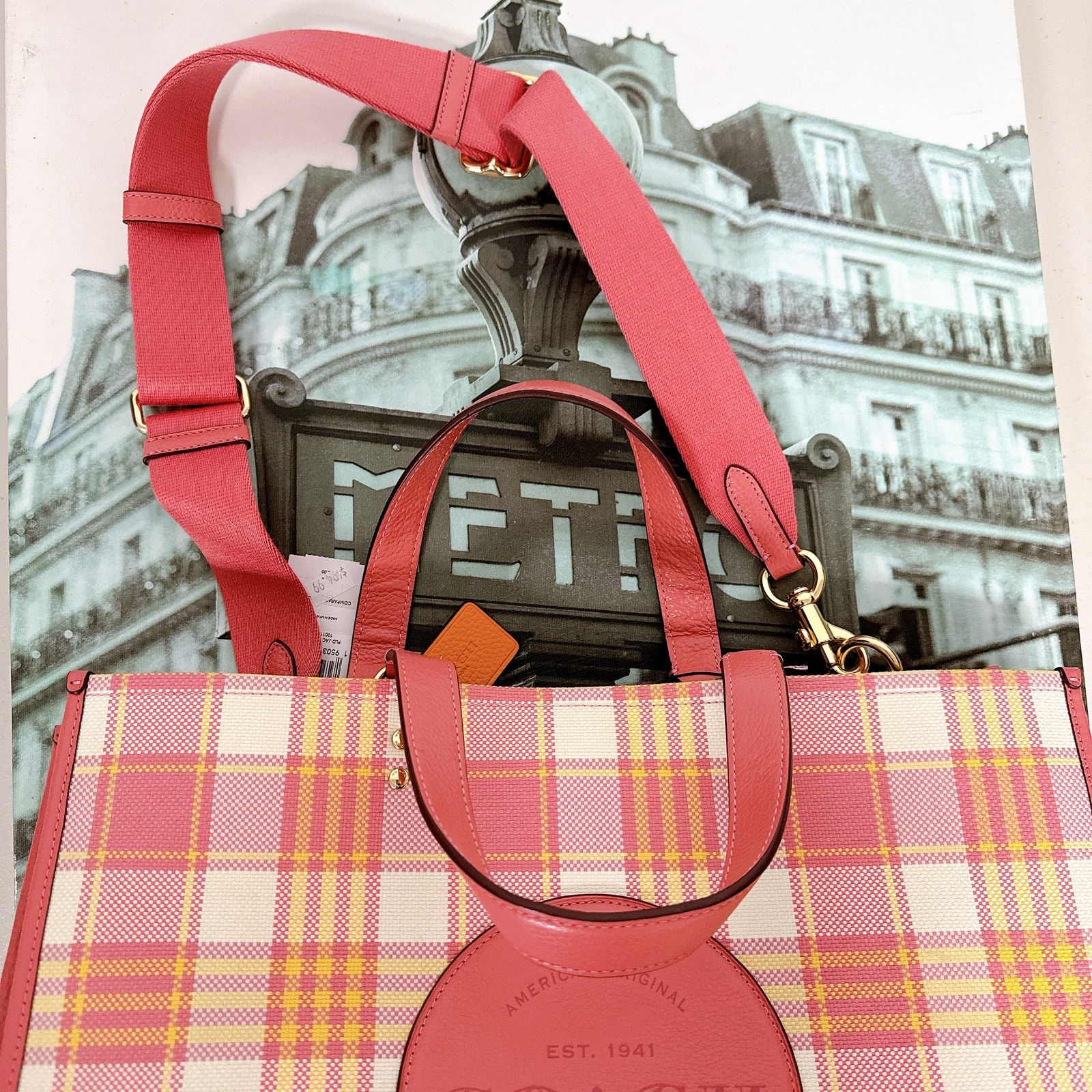 Coach Coach C8200 Dempsey Tote 40 With Garden Plaid Print In Taffy Size ONE SIZE - 6 Thumbnail