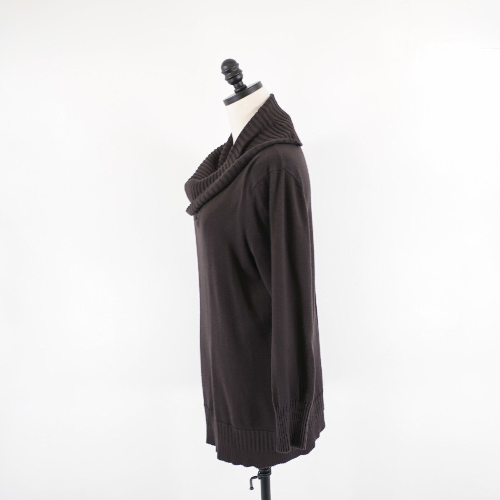 Designer Cable & Gauge Chocolate Brown Ribbed Cowl Neck XL Sweater Ra Size XL / US 12-14 / IT 48-50 - 5 Thumbnail