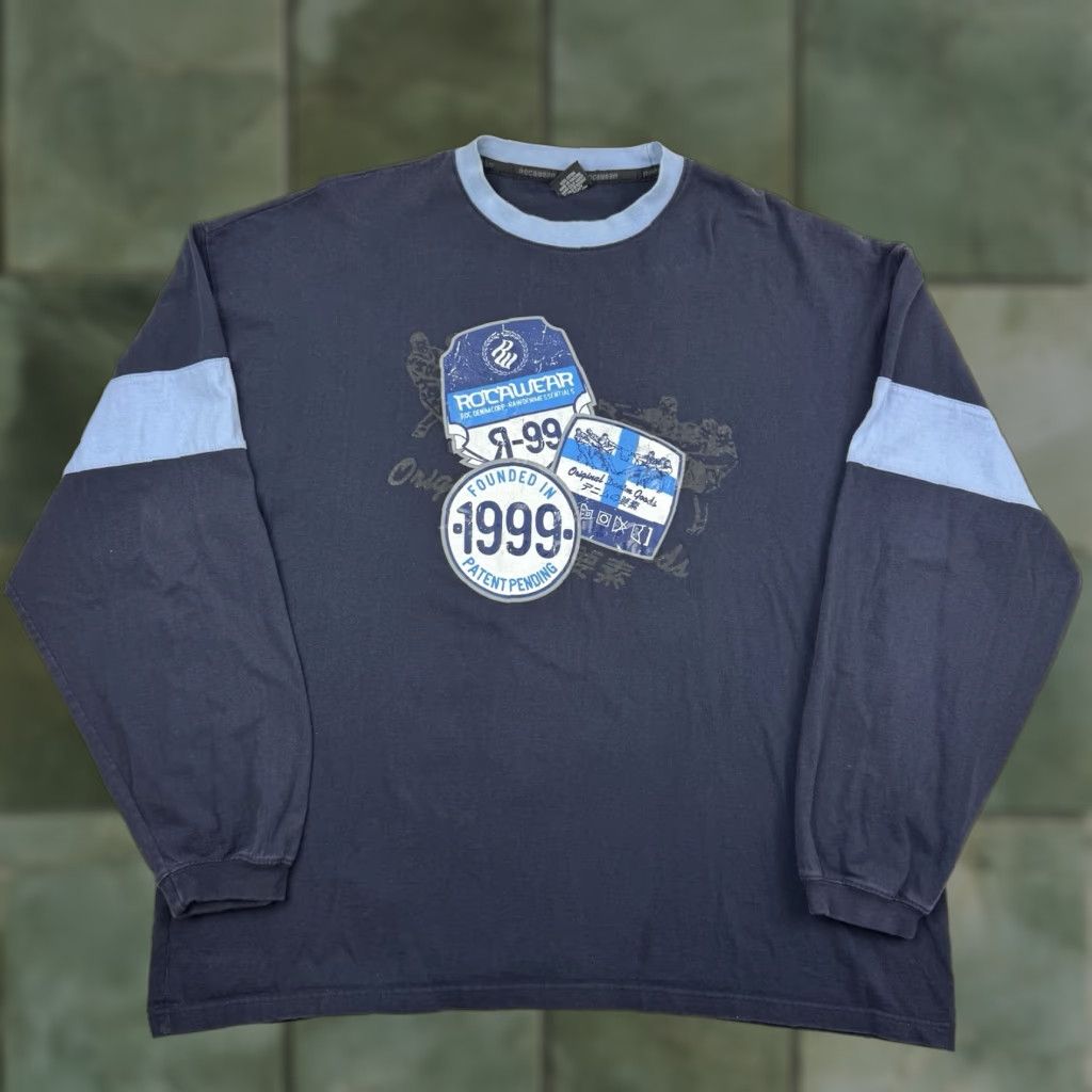 Rocawear VINTAGE Rocawear Long Sleeve Shirt Adult XL Blue Hip Hop 90s Classic Y2K Hipster Mens Size US XL / EU 56 / 4 - 1 Thumbnail