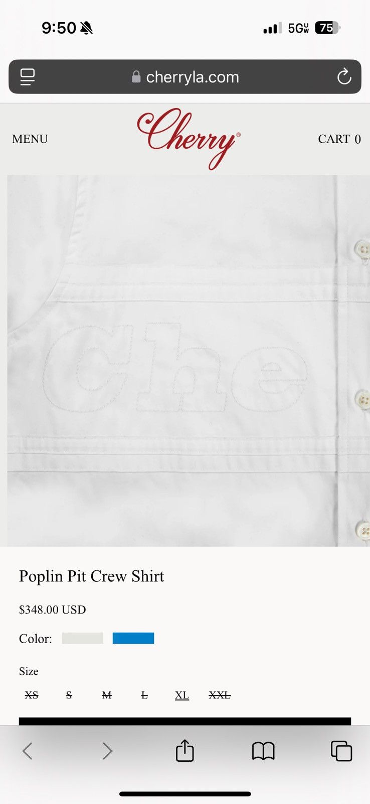 Cherry LA White Poplin Pit Crew Shirt Size US L / EU 52-54 / 3 - 5 Thumbnail