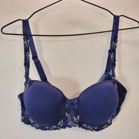 Other Simone Perele Andora Navy Blue Leaf Embroidered Bra - 32E Size ONE SIZE - 1 Thumbnail