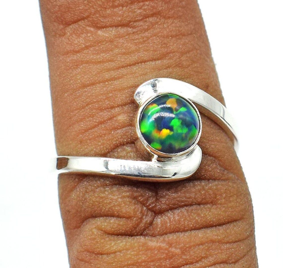Handmade Fire Opal 925 Silver Ring: Cabochon Gemstone Ring for Women Size ONE SIZE - 5 Thumbnail