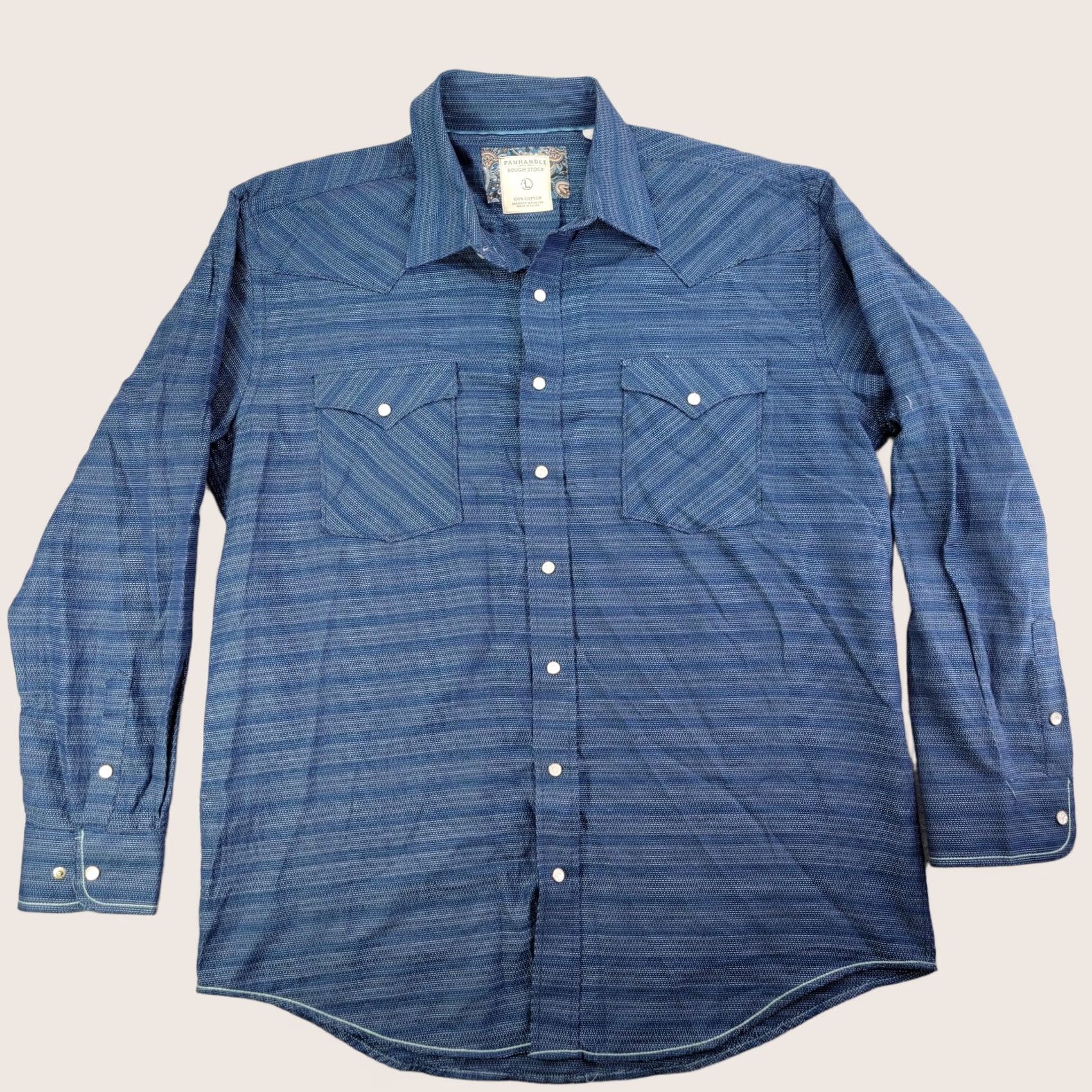 Vintage VINTAGE Panhandle Rough Stock Shirt Mens Large Blue Striped Long Sleeve Snap Western Size US L / EU 52-54 / 3 - 1 Thumbnail