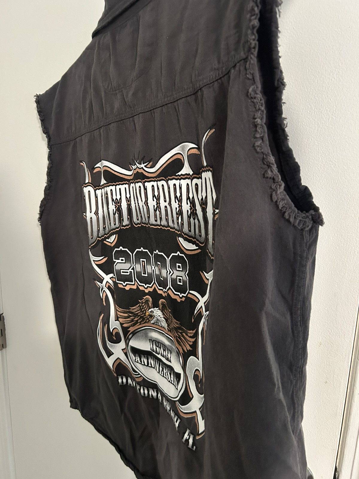 Harley Davidson Sleeveless VINTAGE biker daytona beach denim jacket Size US XL / EU 56 / 4 - 1 Thumbnail