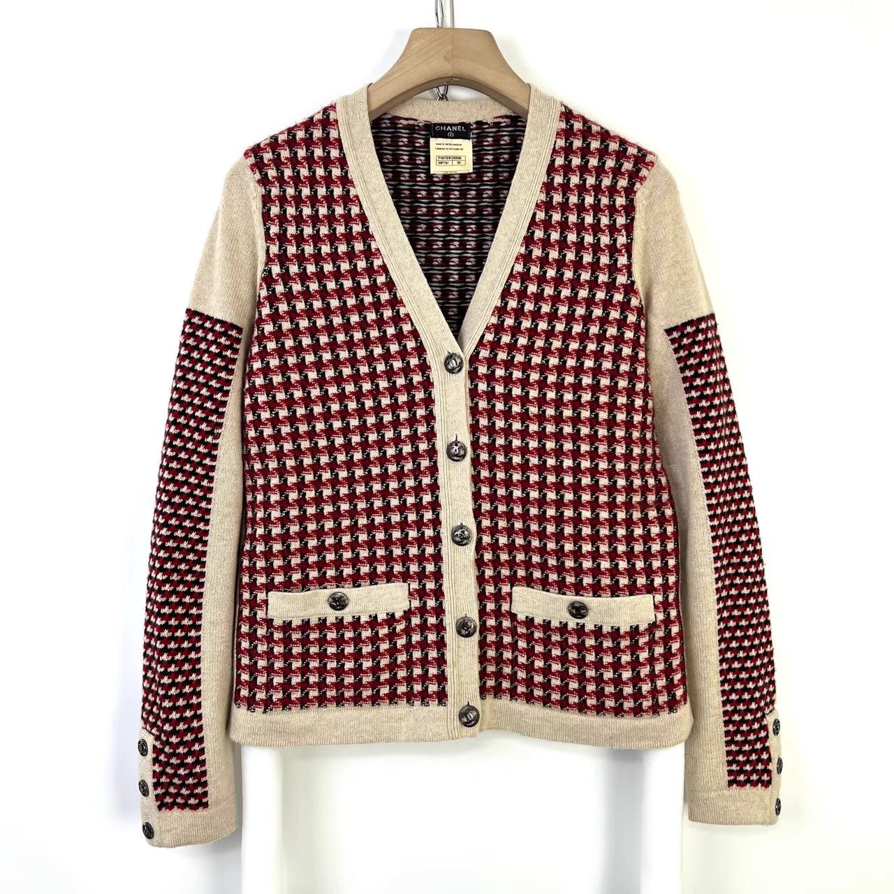 Chanel Chanel Red Color-Block Houndstooth Cardigan K12 Size XS / US 0-2 / IT 36-38 - 1 Thumbnail