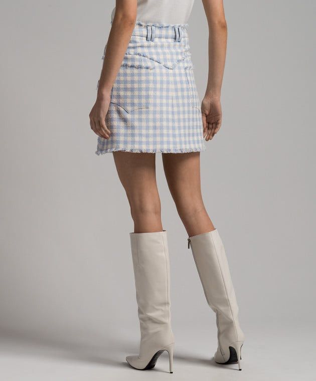 Balmain o1s1wg110825 Checkered Tweed Skirt in Blue/White Size 28" / US 6 / IT 42 - 4 Thumbnail
