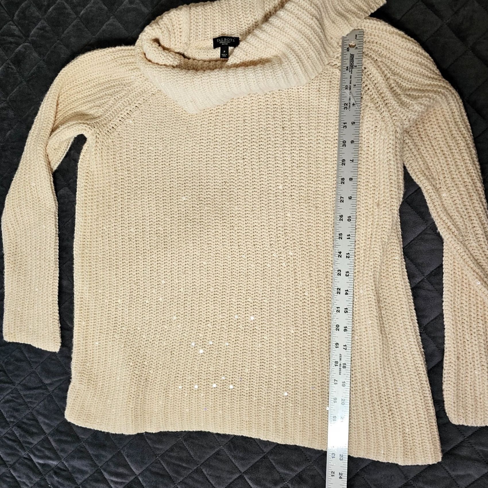 Talbots VINTAGE? No, Talbots Women's Sweater P Petite Beige Turtleneck Cable Knit Sequin Warm Casual Size XXS / US 00 / IT 34 - 4 Thumbnail