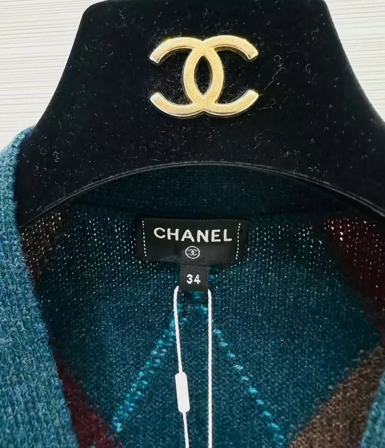 Chanel Chanel 24A blue green dark green knitted diamond checkered Size XXS / US 00 / IT 34 - 6 Thumbnail