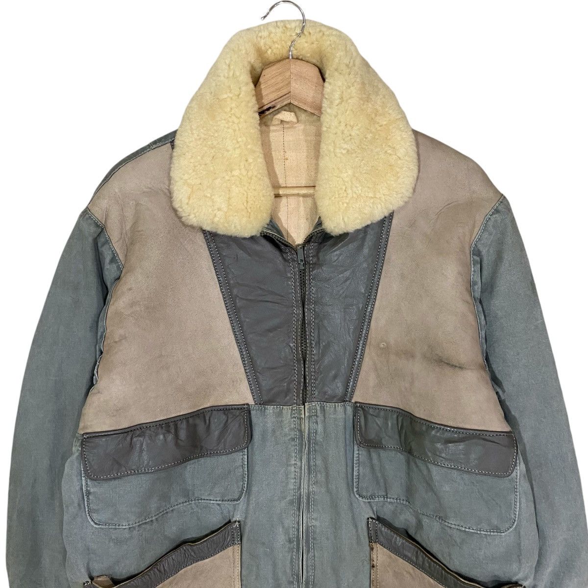 Vintage 🔥VINTAGE LAMBSKIN PATCHWORK SHEARLING LEATHER PART JACKET Size US L / EU 52-54 / 3 - 5 Thumbnail