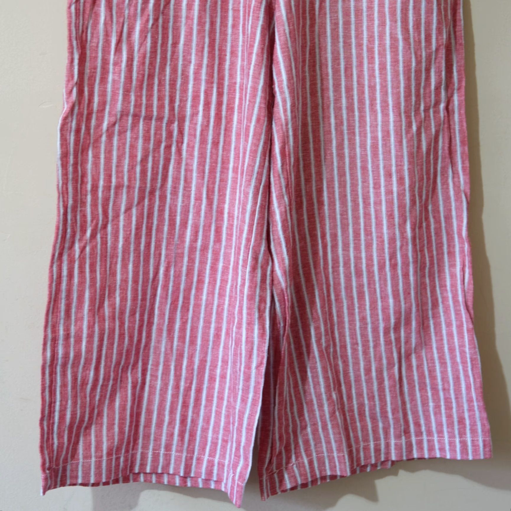 Vintage NWT! Max Studio Linen Blend Crop Pants Wide-Leg Red/White Women's L Pants Cropped Wide-Leg Cotton Linen Red/White Women L Size 36" / US 14 / IT 50 - 3 Thumbnail