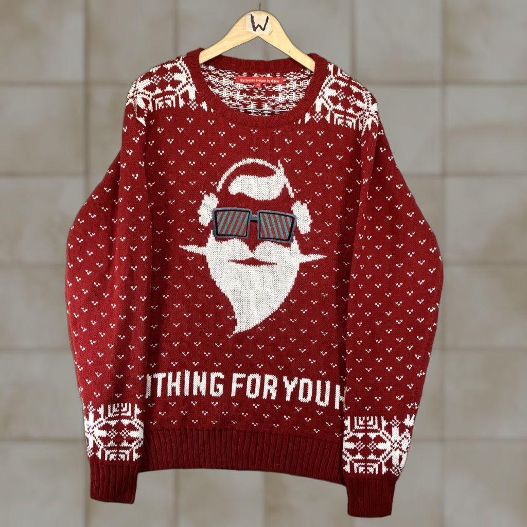 4SDESIGNS Chibi Santa Claus Funny Christmas Ugly Sweater XL Red Long Sleeve Pullover Knit Men Size US XL / EU 56 / 4 - 1 Thumbnail