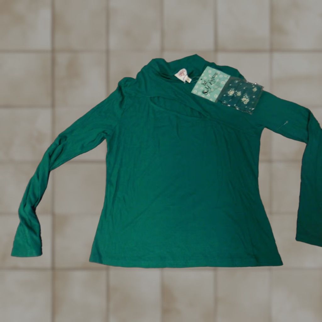 Vintage Self Esteem Blouse Shirt Womens XL Green Long Sleeve Round Neck Pullover Denim Rayon Button Casual Regular Open Vintage No Size XL / US 12-14 / IT 48-50 - 1 Thumbnail