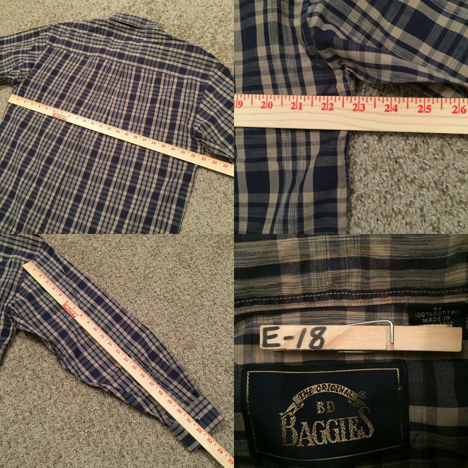 Vintage BD Baggies Shirt Mens Medium Blue Beige Plaid Long Sleeve Button Up Shirt Size US M / EU 48-50 / 2 - 8 Thumbnail