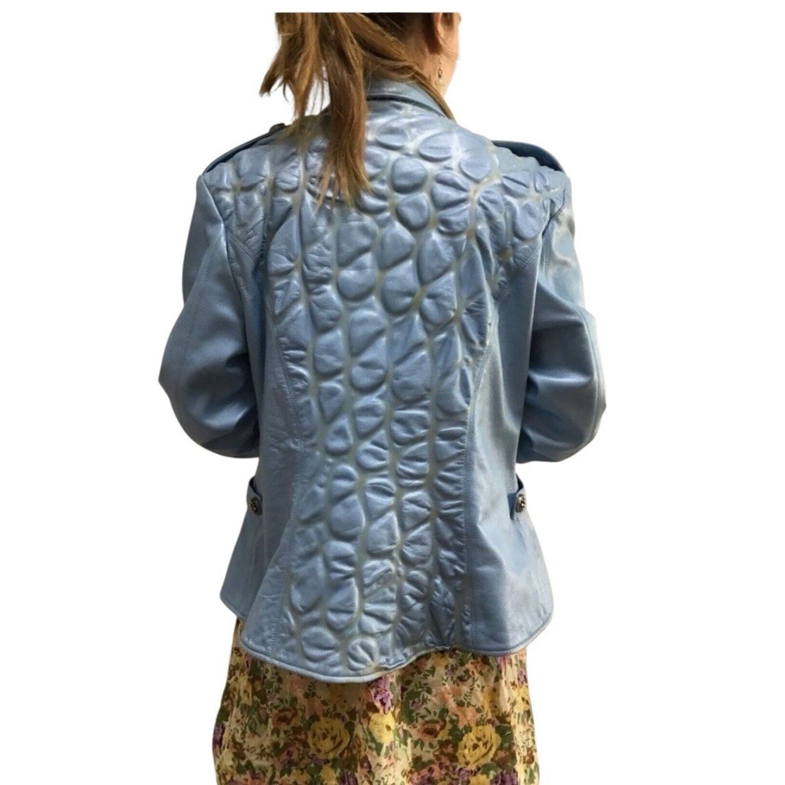 Vintage 90s Kaptain Celebrity Design M Blue Leather Moto Jacket Size M / US 6-8 / IT 42-44 - 5 Thumbnail
