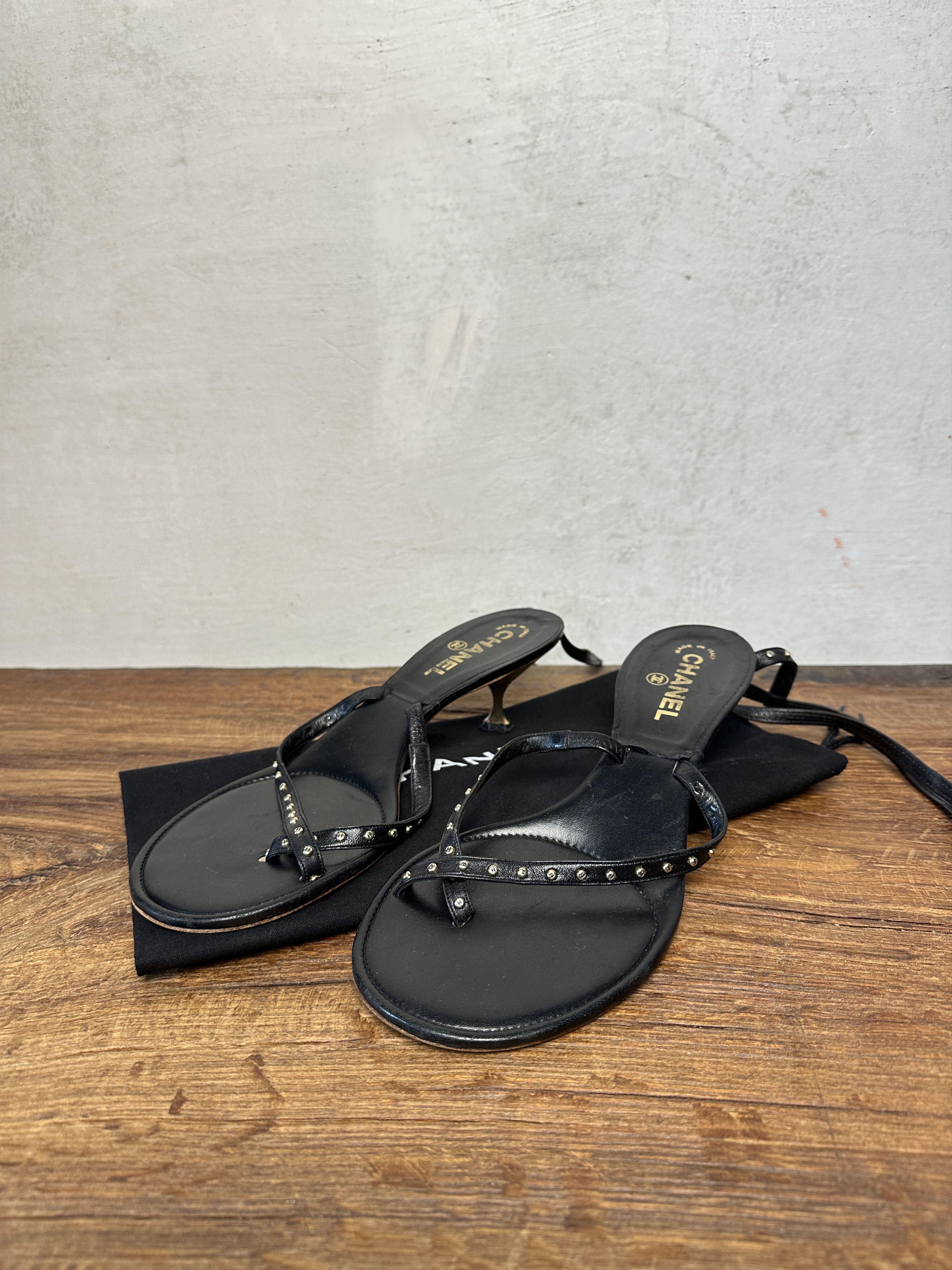 Chanel Chanel 00s Studs Black Strappy Sandals Size US 9.5 / IT 39.5 - 2 Thumbnail
