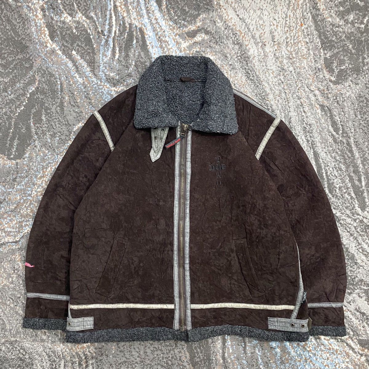 image of Dogtown Type B-3 Suede Shearling Flight Jacket in Brown, Men's (Size Large)