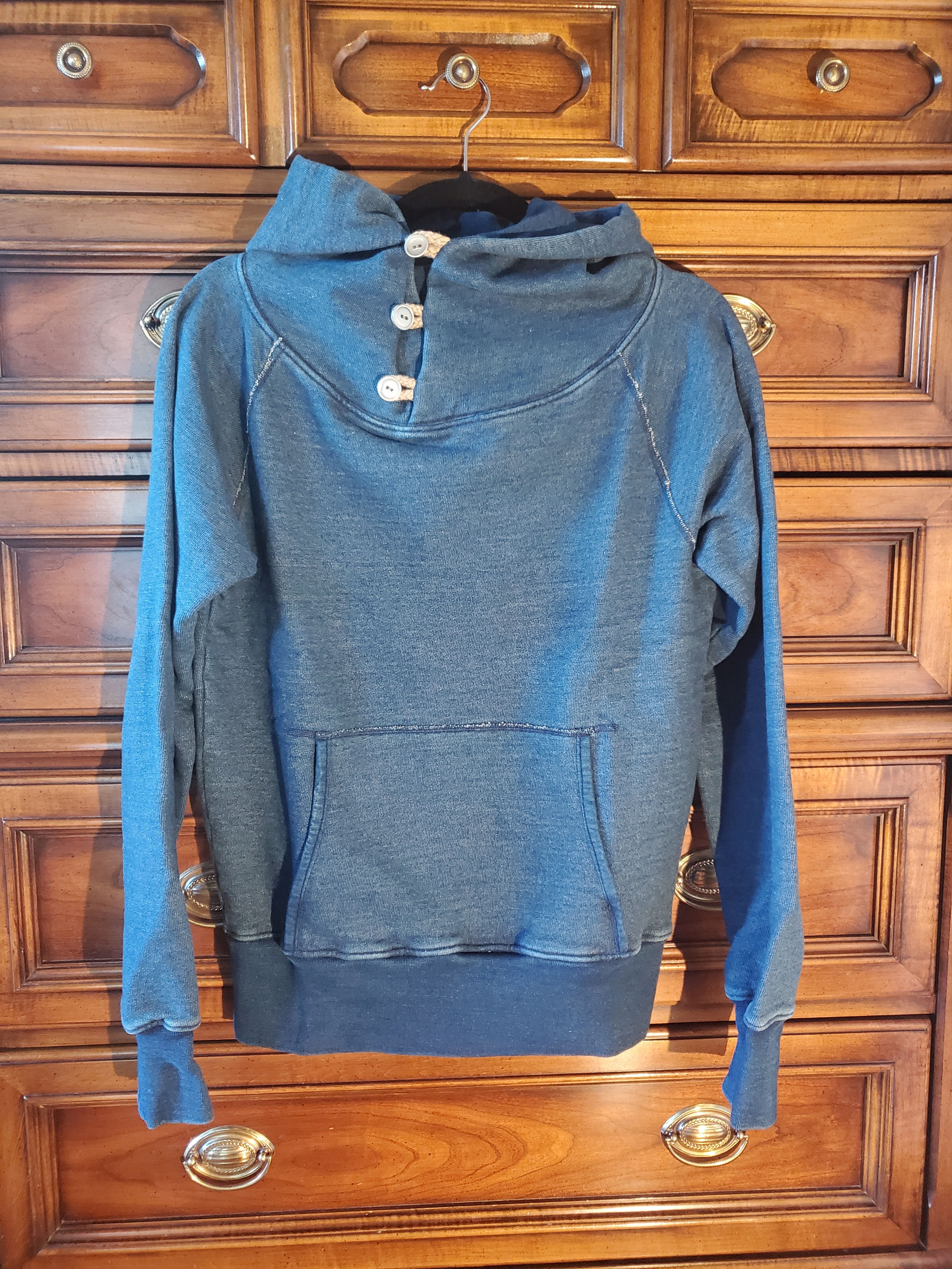 image of Kapital French Terry Button Hoodie in Indigo, Men's (Size Small)