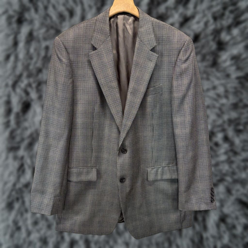 Chaps VINTAGE Chaps Sport Coat Blazer Check Silk Wool 42L Men’s Grey Mini Plaid Jacket Mens 42 Regular Two-Button Size 42R - 1 Thumbnail