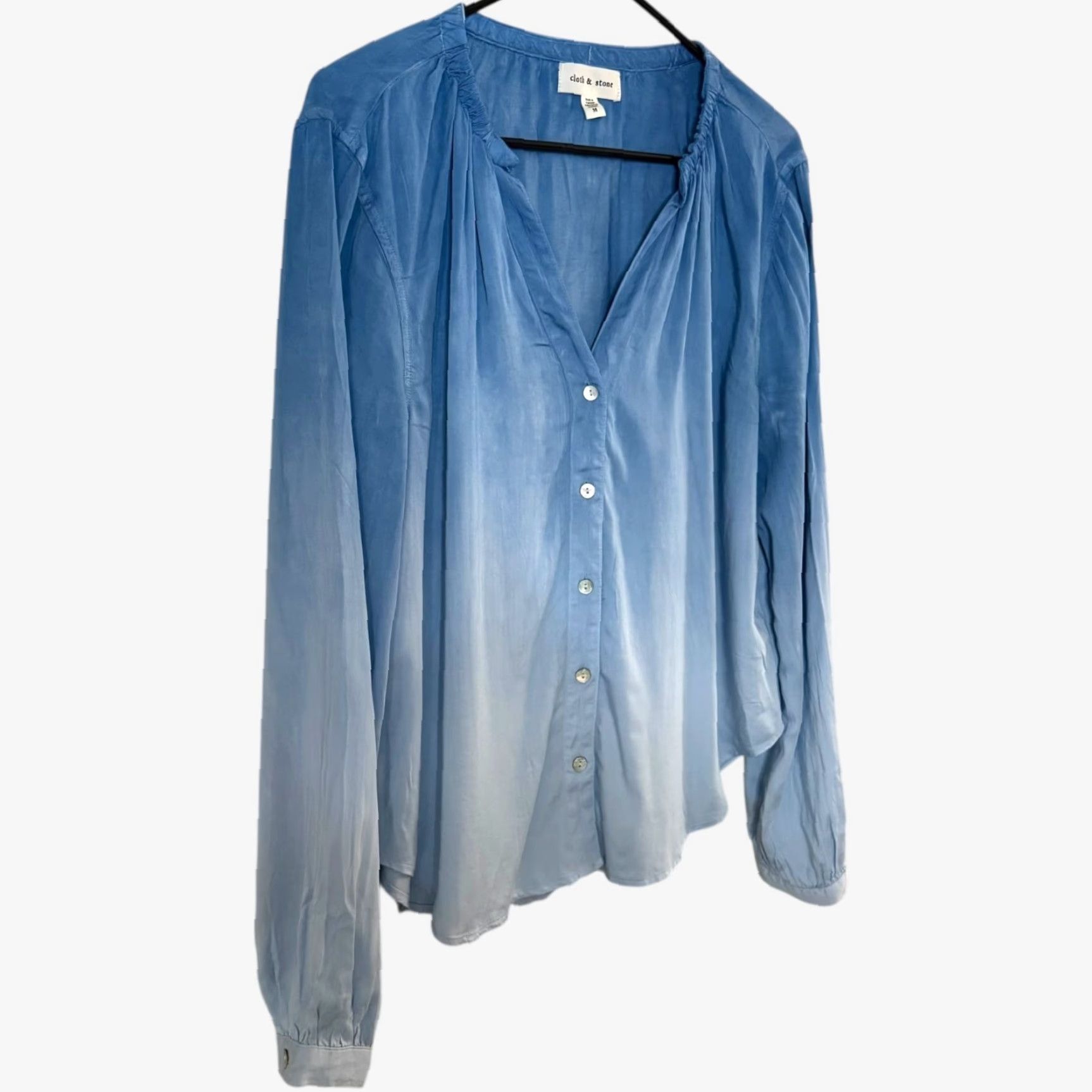 CLOT Cloth & Stone Blouse Blue Ombre Shirred Button-Up Shirt Top Women M Shirt Size M / US 6-8 / IT 42-44 - 3 Thumbnail