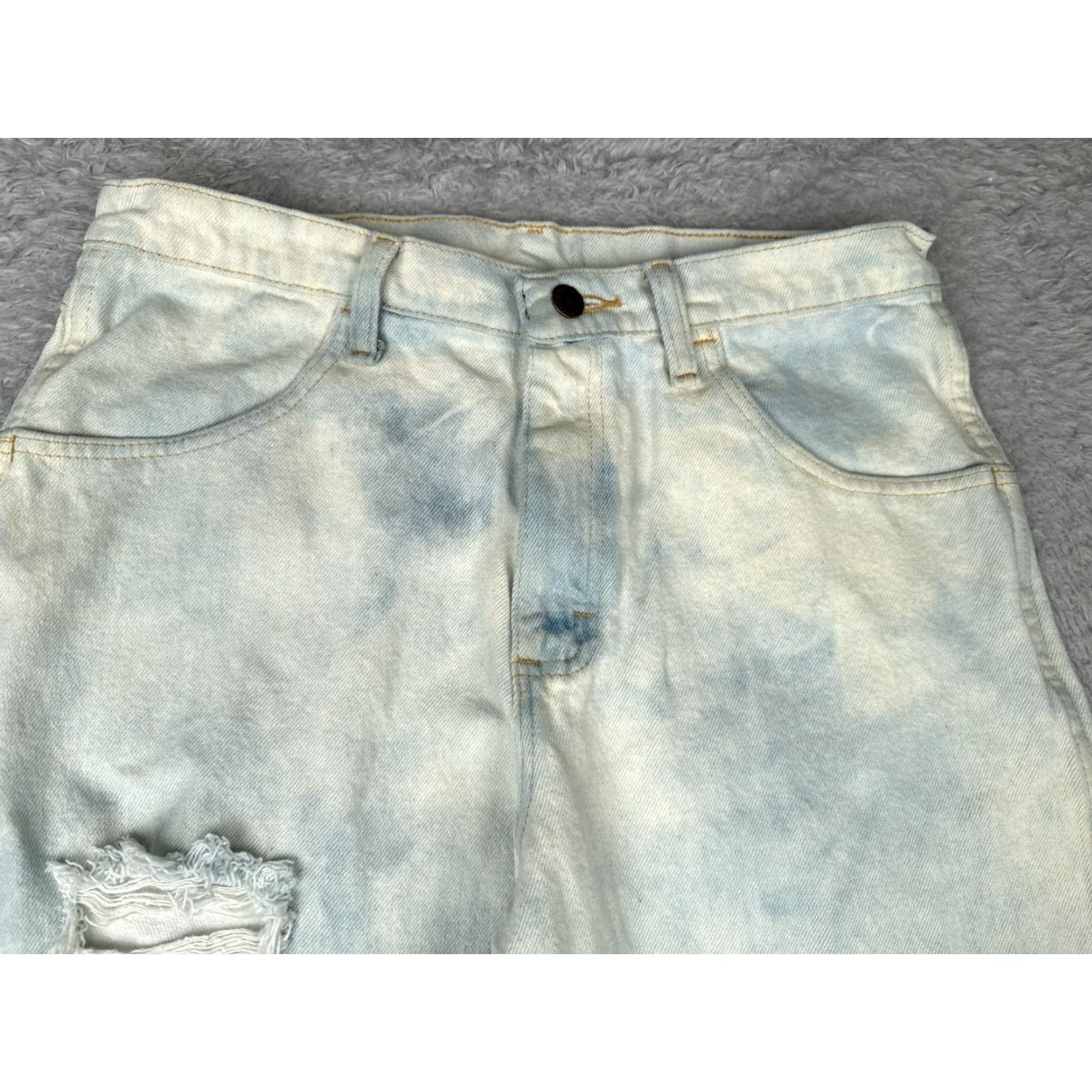 Denime Maverick Jeans Mens 32x30 Blue Denim Acid Wash Straight Leg Distressed Cotton Size US 32 / EU 48 - 4 Thumbnail
