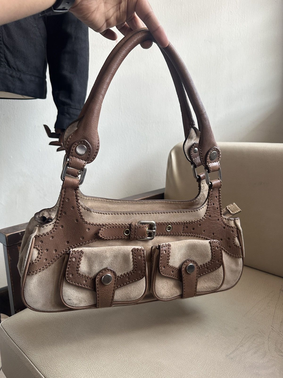 Max Mara 2000s MaxMara Boho Suede And Leather shoulder Bag Size ONE SIZE - 1 Thumbnail