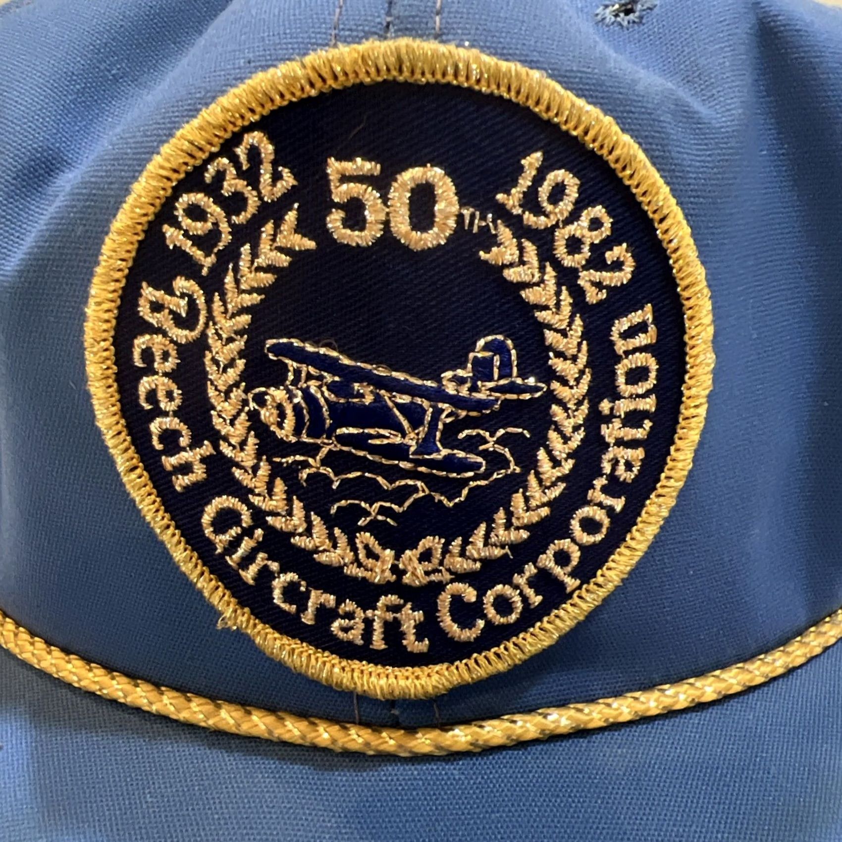 Vintage Towntalk Hat AdjustScrambled Eggs 1982 Beech Aircraft Corporation 50th Anniversary 6 Panel Adjustable Rope Men Blue Casual Baseball Cap Size ONE SIZE - 3 Thumbnail