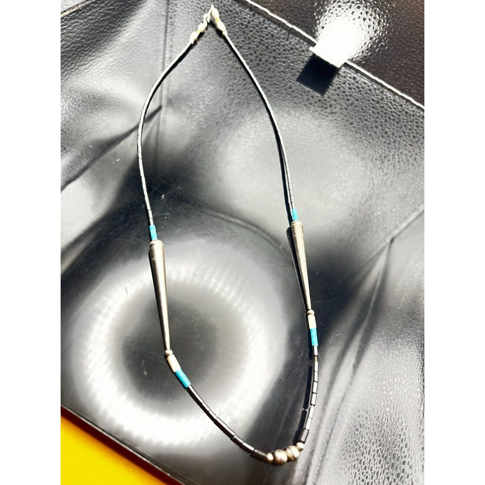 Native Vintage Native American Liquid Silver Turquoise Necklace 24" Size ONE SIZE - 2 Thumbnail
