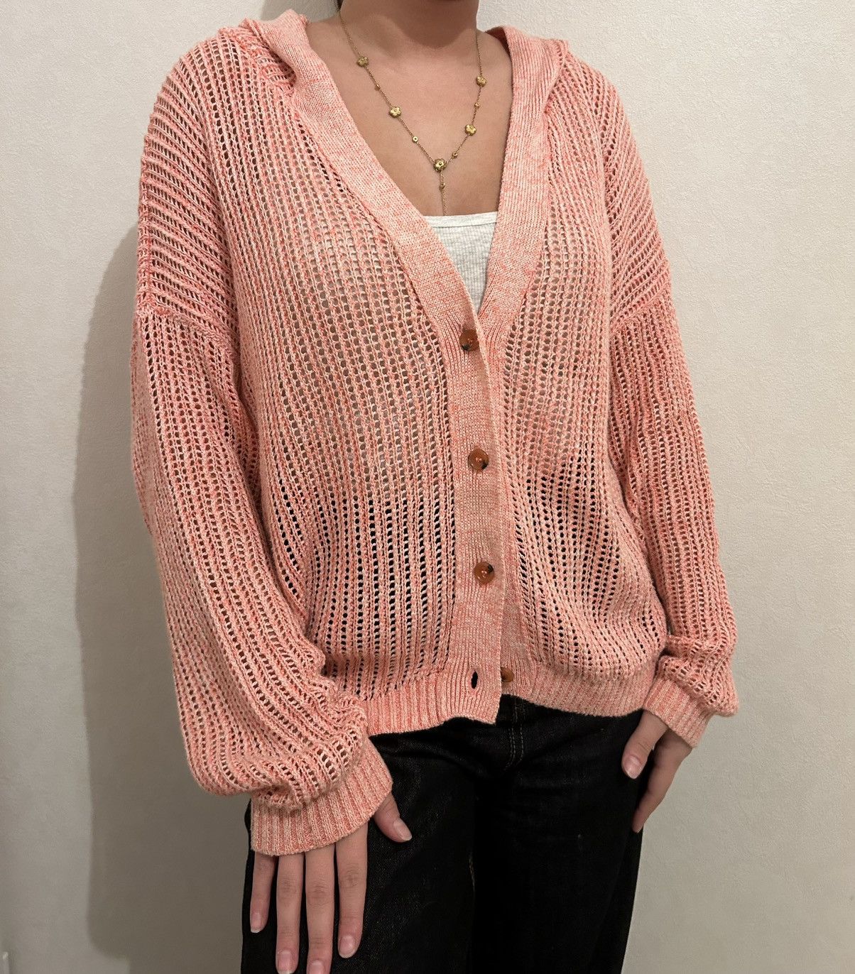Roberto Collina Roberto Collina Pink Hooded Cardigan Open Knit Linen Size M Size M / US 6-8 / IT 42-44 - 8 Thumbnail