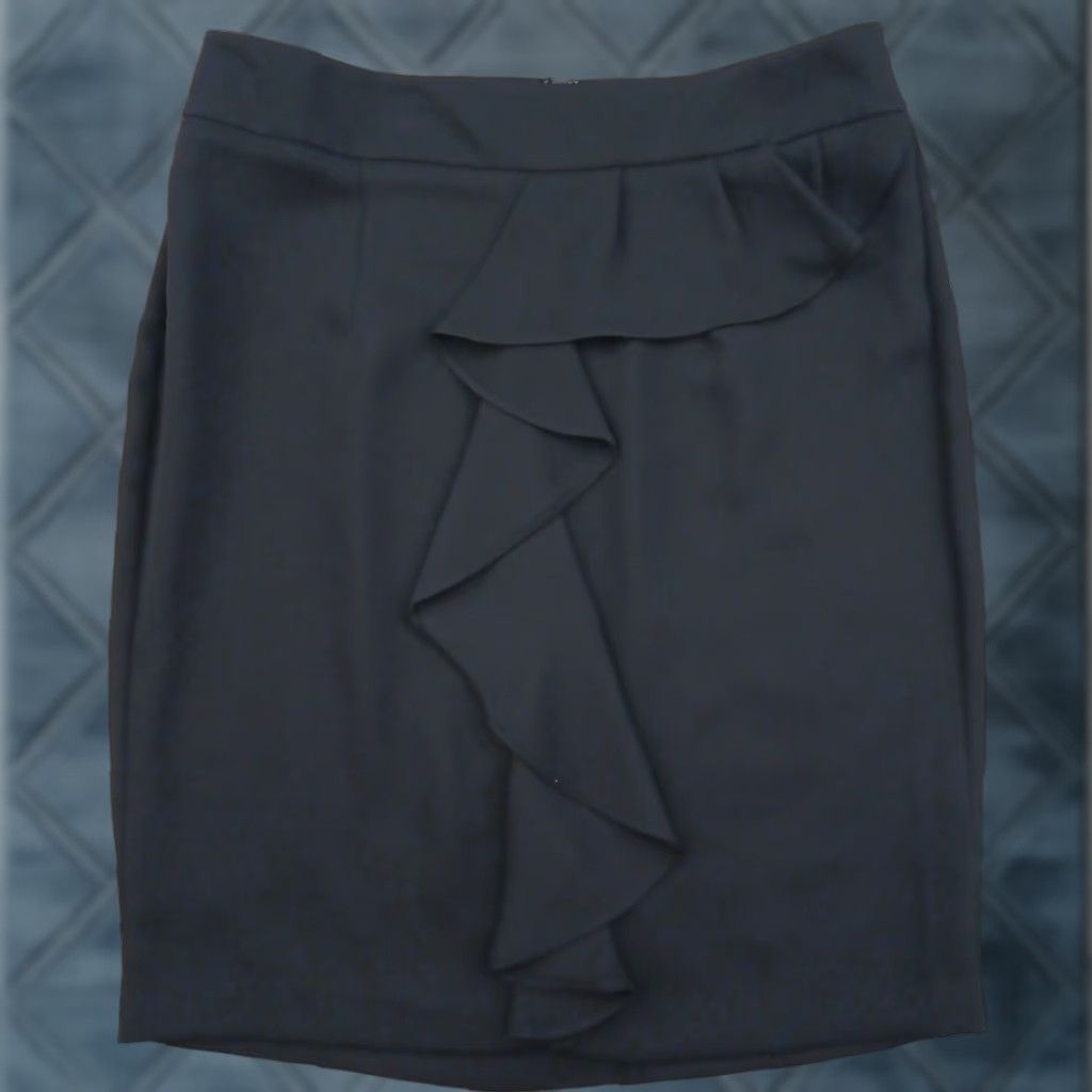 Vintage ELLE Skirt Knee Length Pencil Black Size 8 Ruffle Slit Polyester Women Regular Vintage No Size 30" / US 8 / IT 44 - 1 Thumbnail