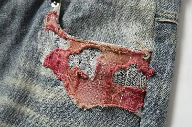 Vintage Patchwork Ripped Wide Leg Jeans Size US 28 / EU 44 - 7 Thumbnail