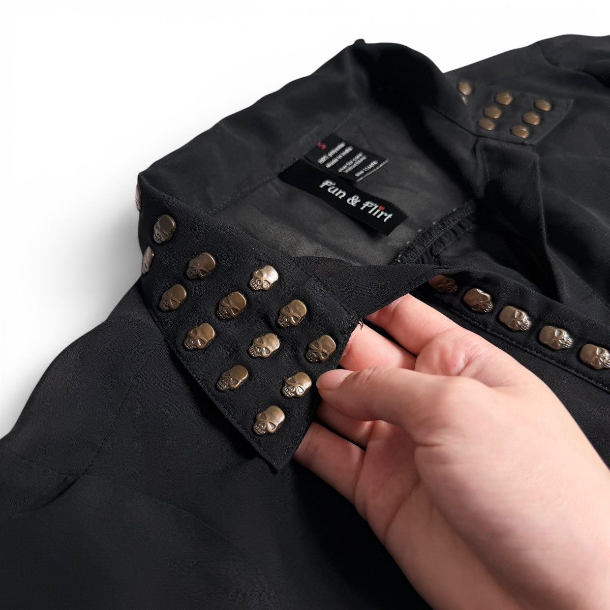 Other Fun & Flirt Sheer Black Skull Studded Button-Up Blouse Size S / US 4 / IT 40 - 10 Thumbnail