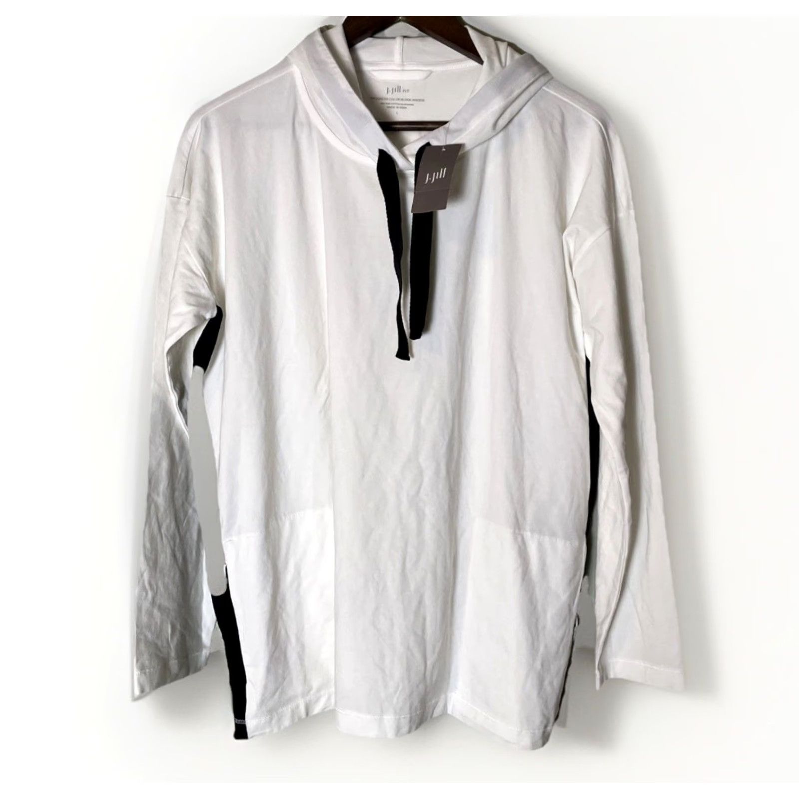 J. Jill J Jill Progress Color Block Hoodie L White Zip Pockets Athleisure Hoodie Ladies Long Sleeve Colorblock Size L / US 10 / IT 46 - 2 Thumbnail