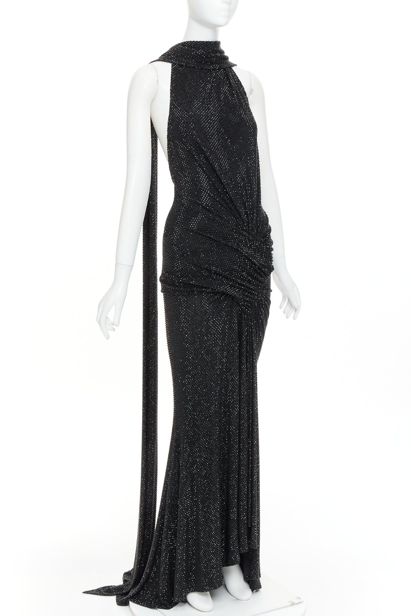 Alexandre Vauthier rare ALEXANDRE VAUTHIER COUTURE SS2020 Runway black strass crystal ruched waist drape sash train gown Size S / US 4 / IT 40 - 1 Thumbnail