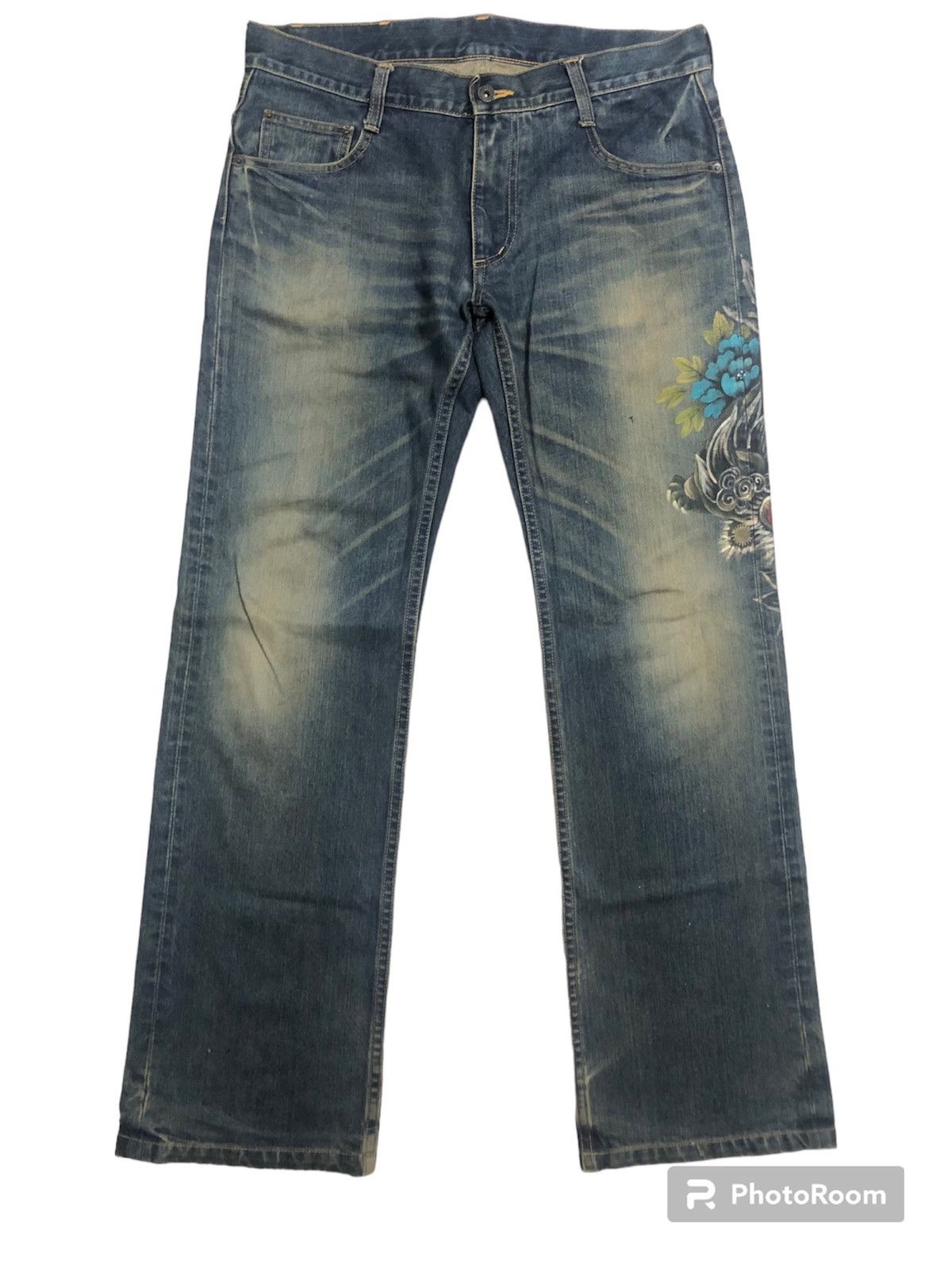 Dragonfly × Japanese Brand RARE!! JAPANESE NAMINORITATSUJIN PRINTED DRAGON JEANS Size US 34 / EU 50 - 9 Thumbnail