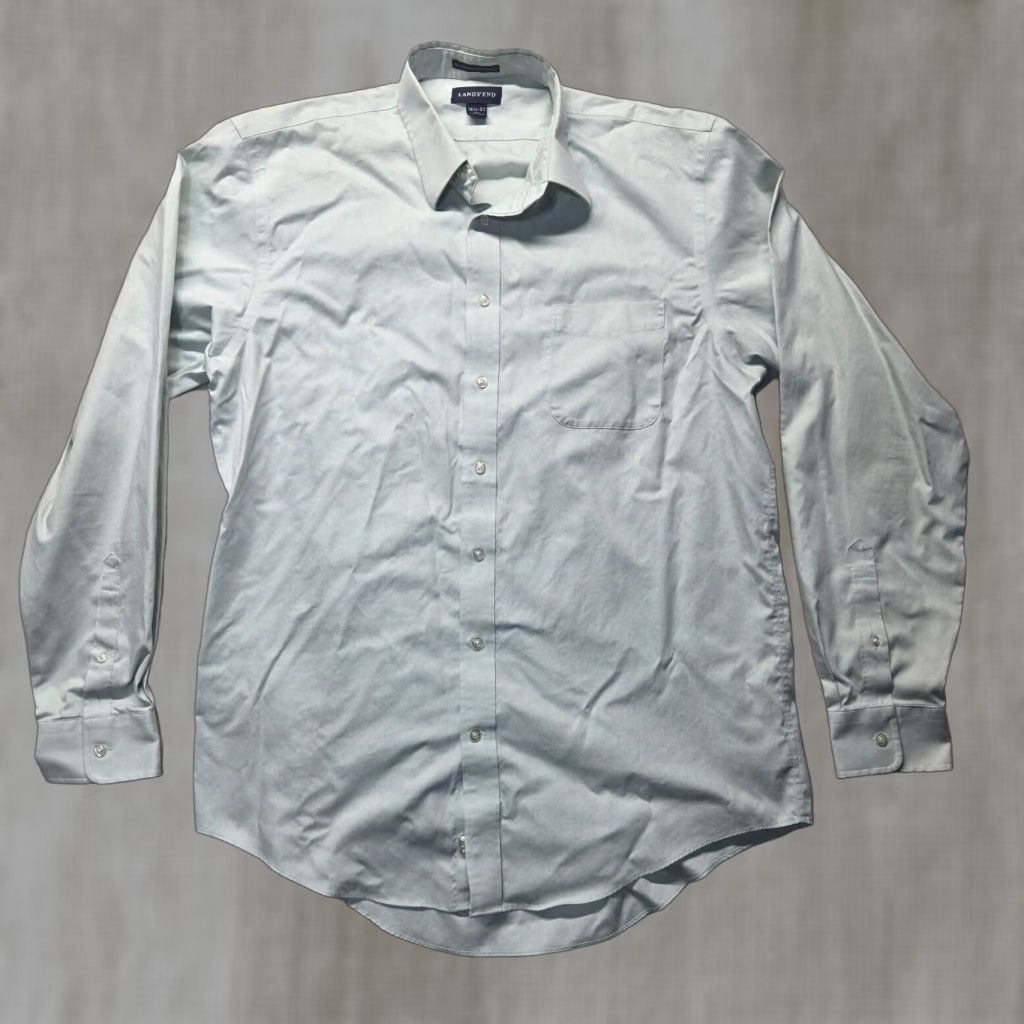 Lands' End Lands' End Men's Button-Up Shirt Long Sleeve Solid Blue Size 16.5 Big & Tall Business Casual Size US L / EU 52-54 / 3 - 1 Thumbnail