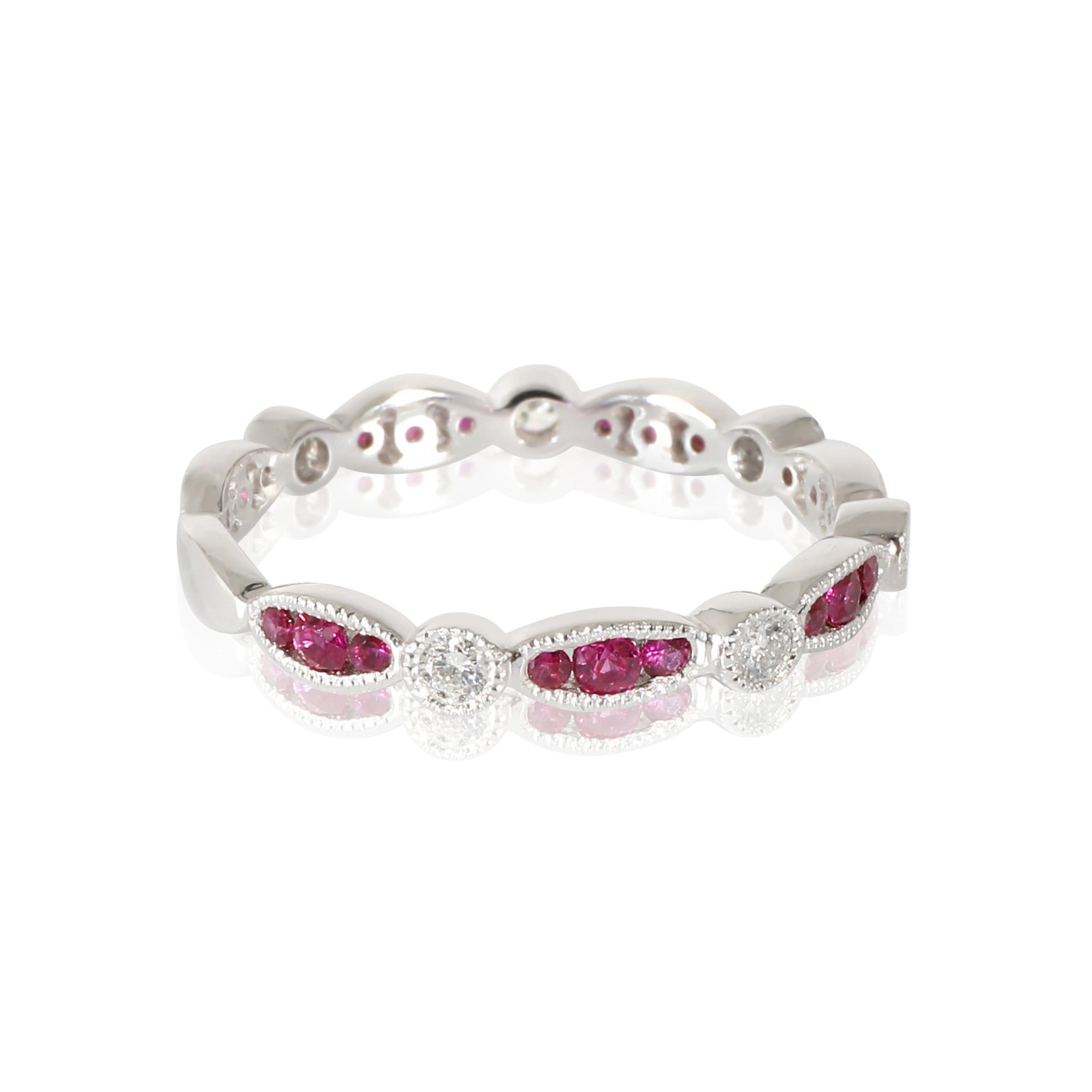 image of Van Cleef Arpels Ruby And Diamond Band Ring In 18K White Gold, Women's