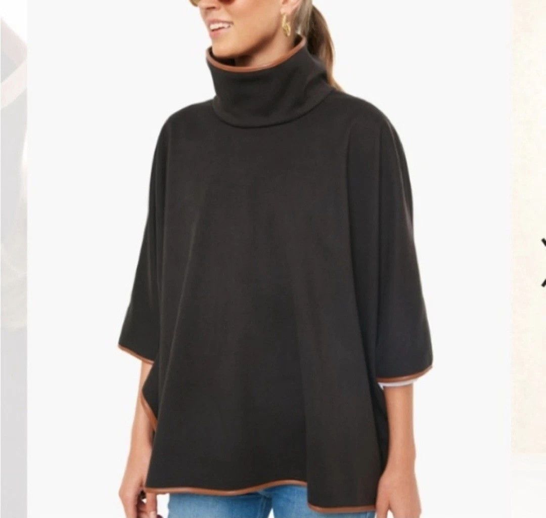 Other Tuckernuck Piper Poncho Brown Trim Funnel Neck Pullover Size ONE SIZE - 1 Thumbnail