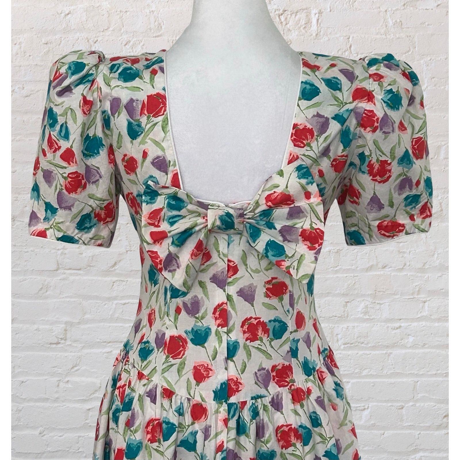 Other Vintage Jody Floral Midi Dress 6 S Puff Sleeve Cottagecore Size M / US 6-8 / IT 42-44 - 5 Thumbnail