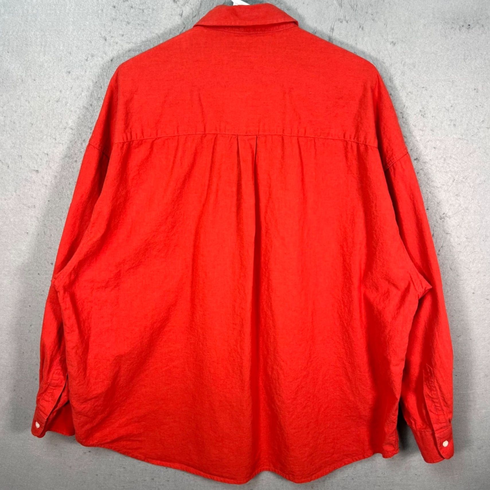 Vintage VTWO Mens Large Red Button-Up Shirt Cotton / Linen Blend Relaxed Fit Long Sleeve Shirt Mens Large Red VTWO Button-Up Cam? Size US L / EU 52-54 / 3 - 2 Thumbnail