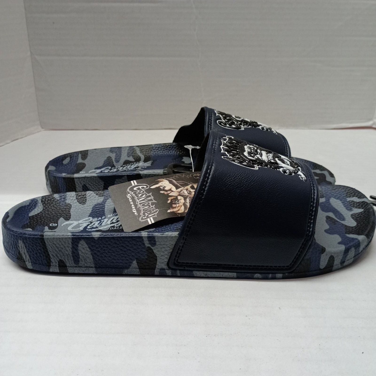 All Gas No Brakes Gas Monkey Garage Slides Sandals Mens Size 8 Blue Camouflage Size US 8 / EU 41 - 2 Thumbnail