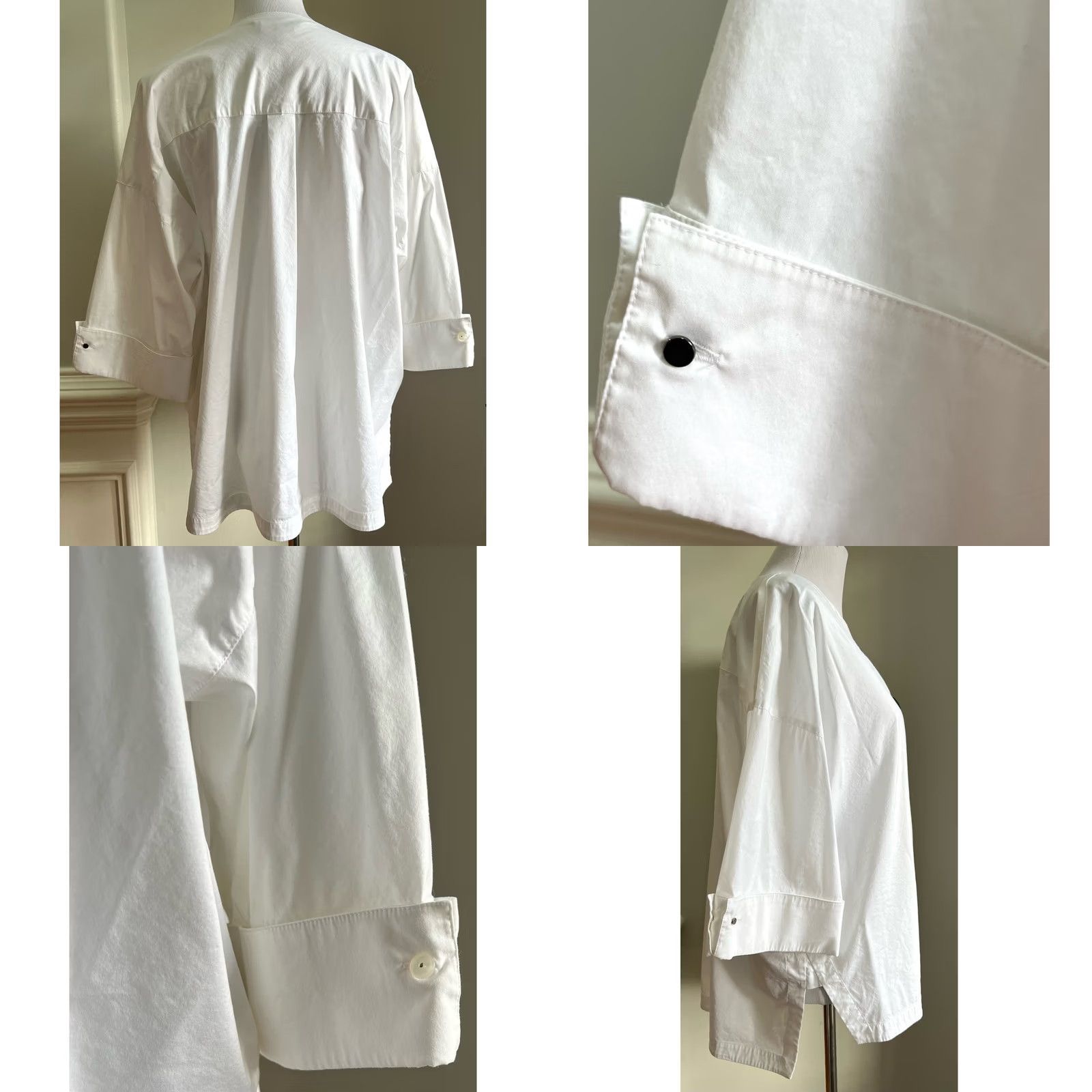 Vintage Ming Wang Blouse Womens XL White Stretch Cotton 3/4 Sleeve Button Front Top Shirt Size XL / US 12-14 / IT 48-50 - 8 Thumbnail
