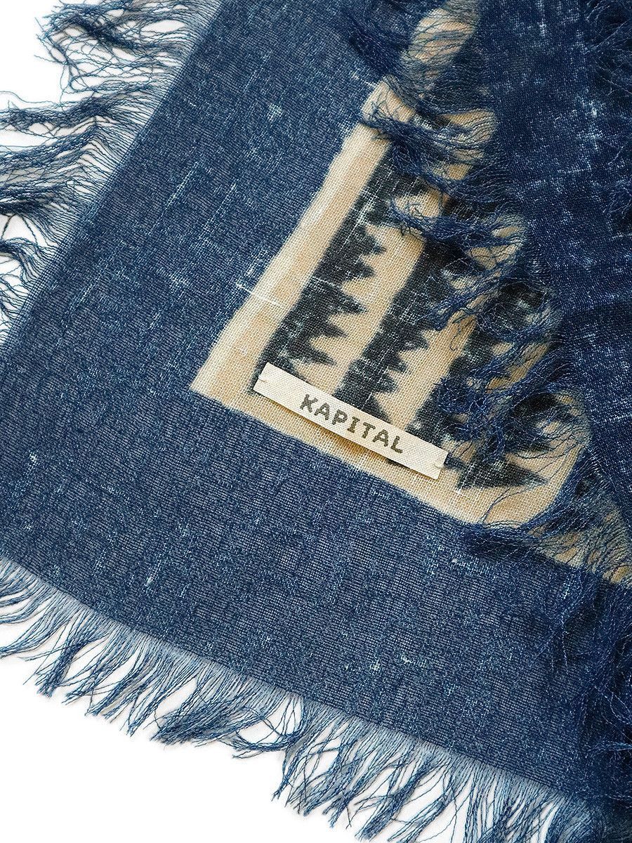Kapital KAPITAL Rayon Fringe Stole (Hacksaw Block Pattern) Blue Size ONE SIZE - 2 Thumbnail