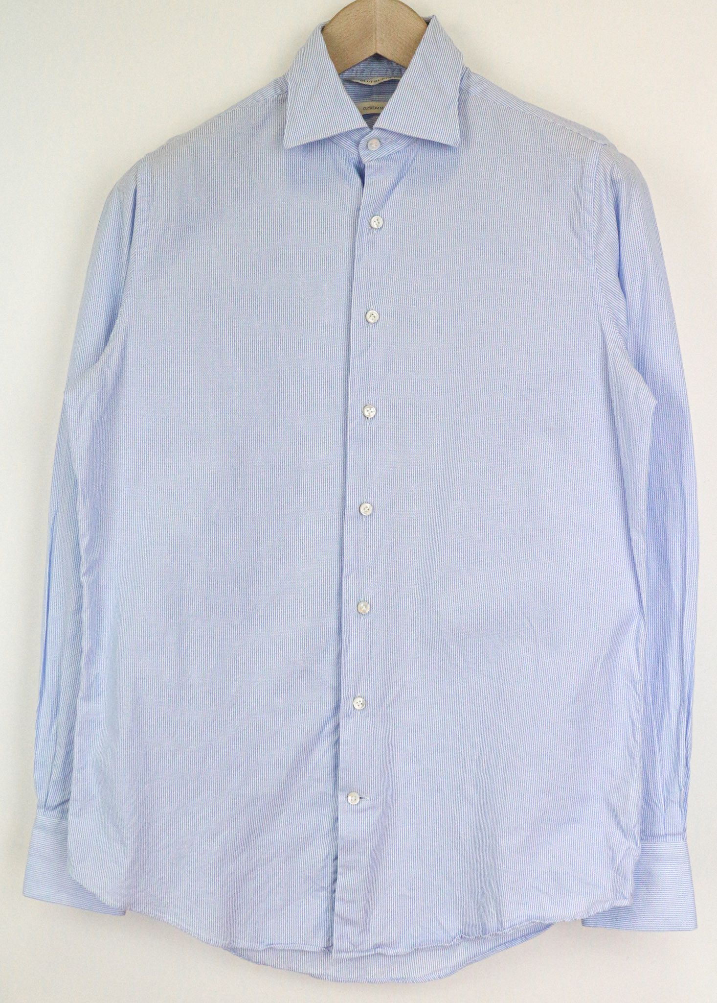 Suitsupply 37/14 1/2 Blue Slim Cotton Stripe Shirt 75808 Size US S / EU 44-46 / 1 - 1 Thumbnail