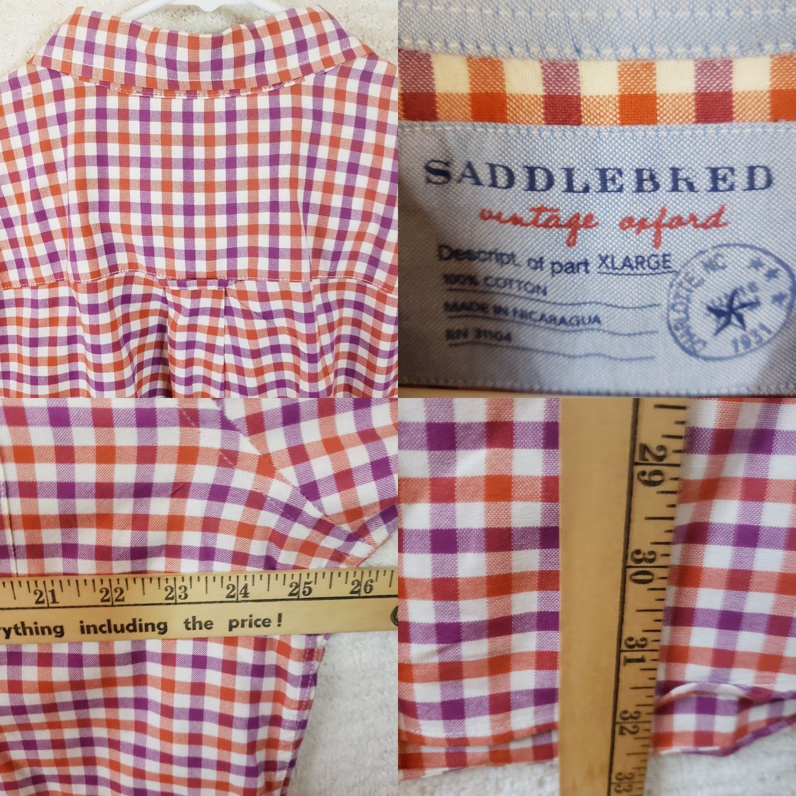 Vintage SADDLEBRED Mens XL Orange Purple Check LS Button Down Shirt Clemson Tigers Size US XL / EU 56 / 4 - 9 Thumbnail
