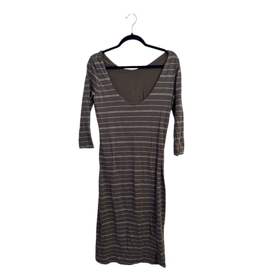 Athleta Athleta Gray Striped Midi Dress Women’s Medium Pima Cotton M Size M / US 6-8 / IT 42-44 - 2 Thumbnail