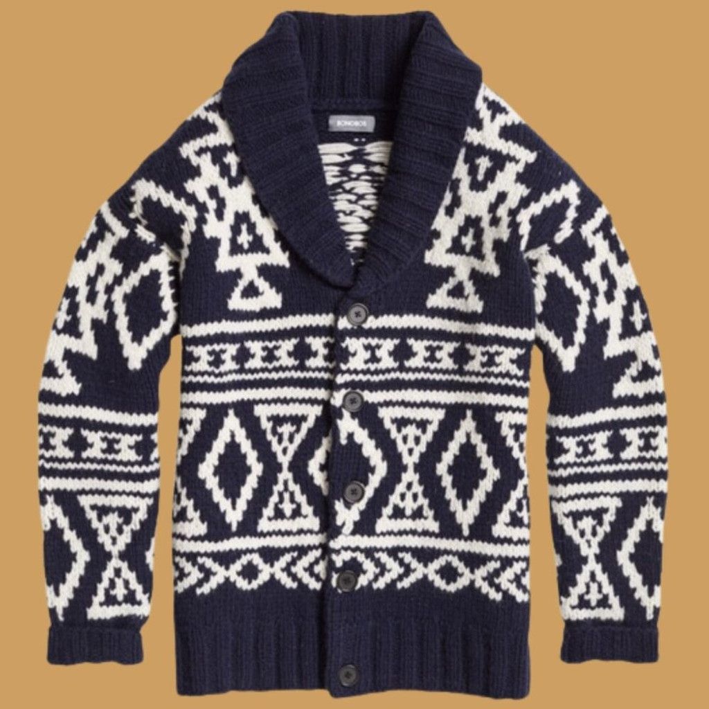 Bonobos BONOBOS Men's Hand-Knit Cardigan in Navy/White Size US S / EU 44-46 / 1 - 8 Thumbnail