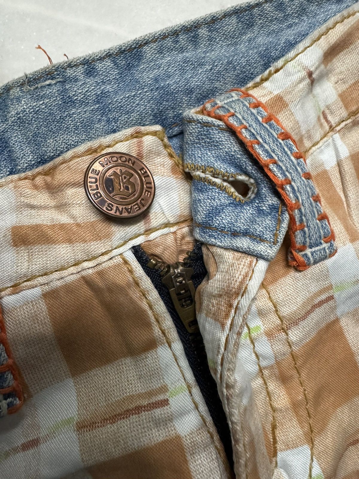 Japanese Brand 💥DOUBLE WAIST 90's💥BLUE MOON BLUE OCEAN EMBROIDERY LOGO RARE Size US 29 - 12 Thumbnail