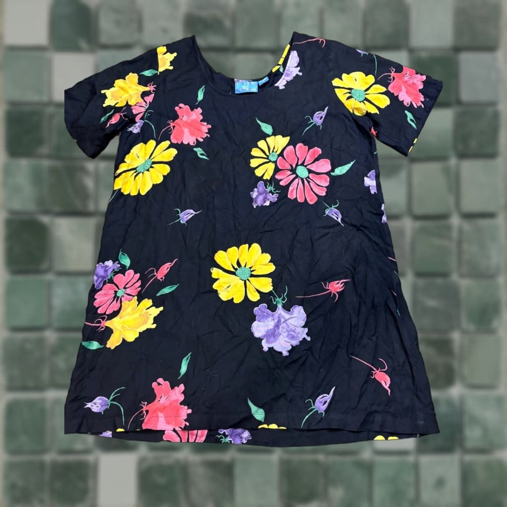 Vintage Key Lime Clothing Co Womens Medium M Floral Black Rayon Short Sleeve Shirt Size M / US 6-8 / IT 42-44 - 1 Thumbnail